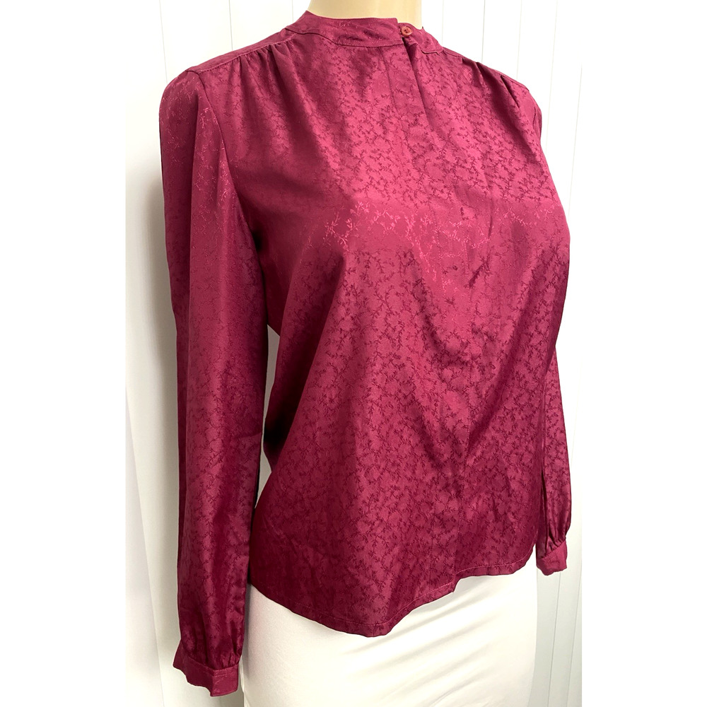 Oscar De La Renta Sport Floral Button Down Top Shirt Burgundy Red Long Sleeve 4 - Picture 4 of 7